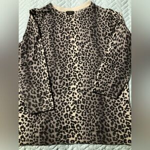 Talbots pure cashmere large leopard print gray beige black